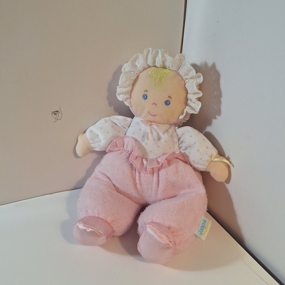 Eden Baby‎ Doll 12" Pink Terry Girl Plush Lovey Blonde Blue Eyes Crinkle Rattle